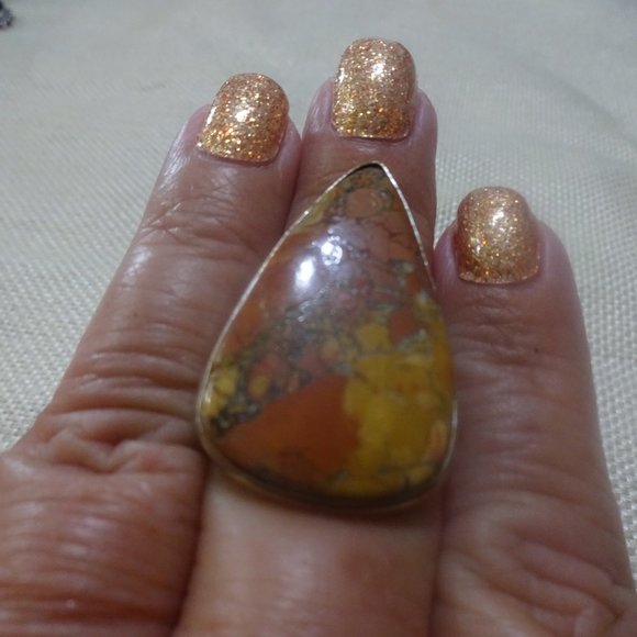 Natural "MOOKAITE JASPER" Handmade Sterling Ring Size 8 #909A - Picture 3 of 3